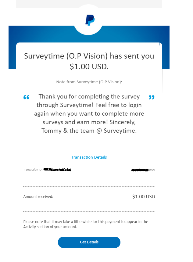 Survey times payment proof